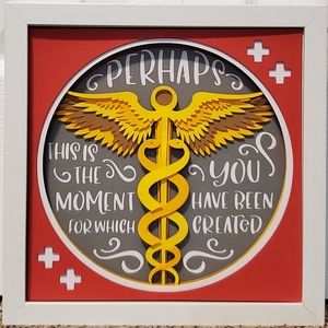 Handcrafted 3d Caduceus Shadow Box 9" x 9"